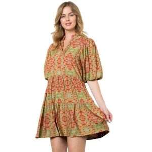 NWT ThML Geo Dress with puff sleeves